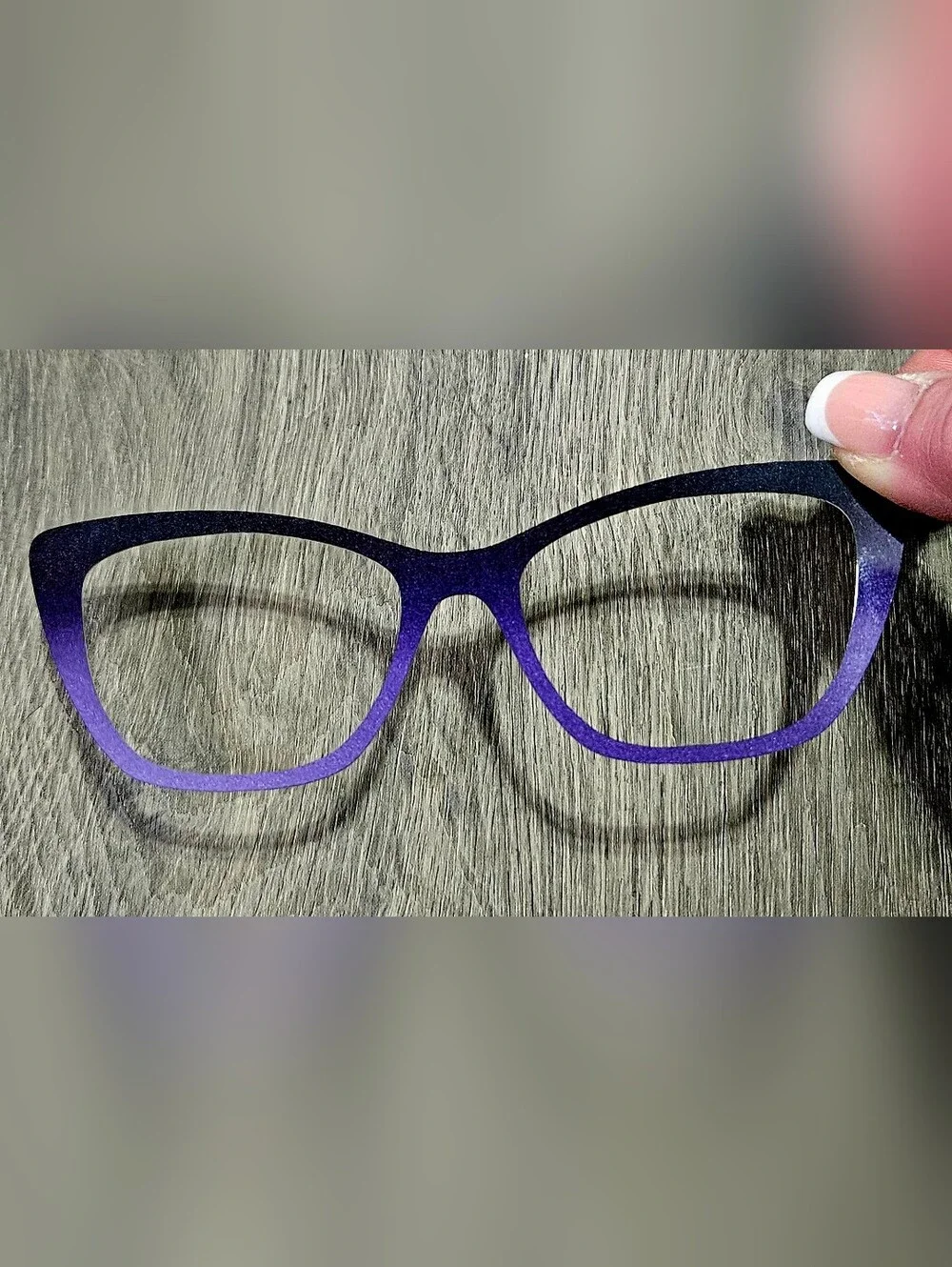 WANDA topper By Tasha's Top Frames Thin Metal Shimmer Black To Purple Ombre Top